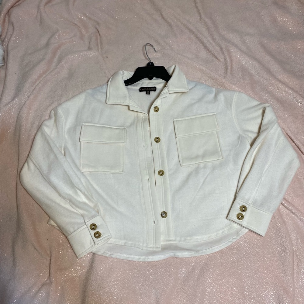 M Almost Famous Cream Button Up Jacket
